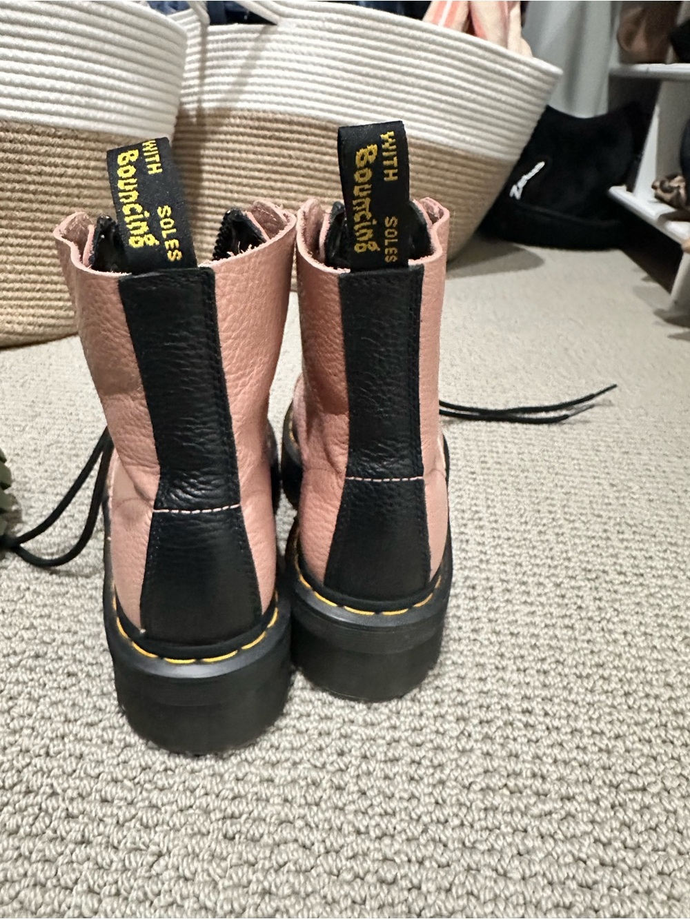 Dr. Martens Pink Leather Platform Combat Boots - Picture 2 of 4